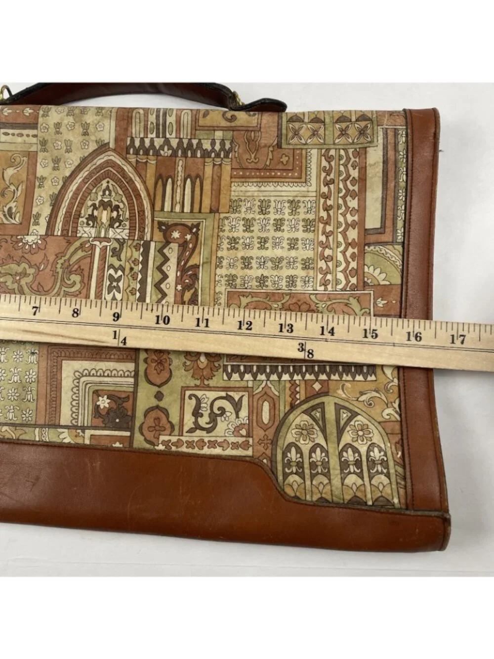 I.Magnin Michael Scott Leather Briefcase Tapestry Look Steerhide Bag Key Vintage